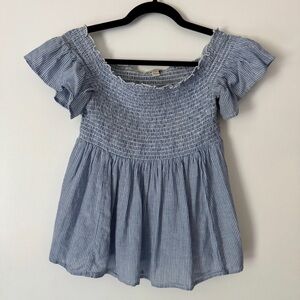 American Eagle Blue & White Striped Peplum Ruffle Sleeve Top 🌊 Size Medium